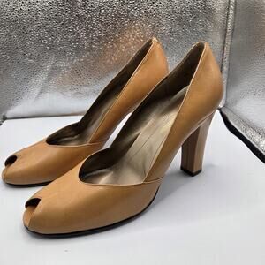 Enzo Angiolini Women's Peep Toe Tan Leather High Heels - Women's Size 9